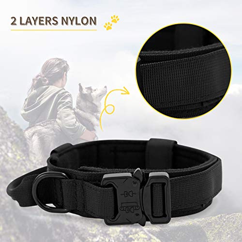 Huntvp taktisch Hundehalsband Verstellbar mit Kontrollgriff, aus Nylon, gepolstert, Metallschnalle, für Mittlere Große Hunde Jagd Training Freizeit Outdoor, Schwarz M