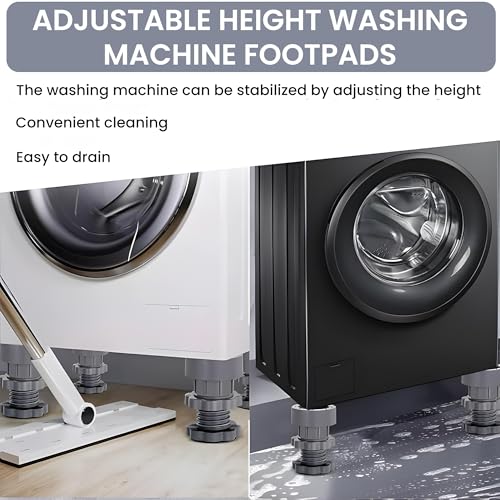 Image of Kuber Industries Plastic Set of 4 Washing Machine Pads Anti Vibration with Suction Cup | Washing Machine Adjustable Height Footpads | Fridge Gripper Legs Anti Slip Refrigerator Rubber Stand | Grey