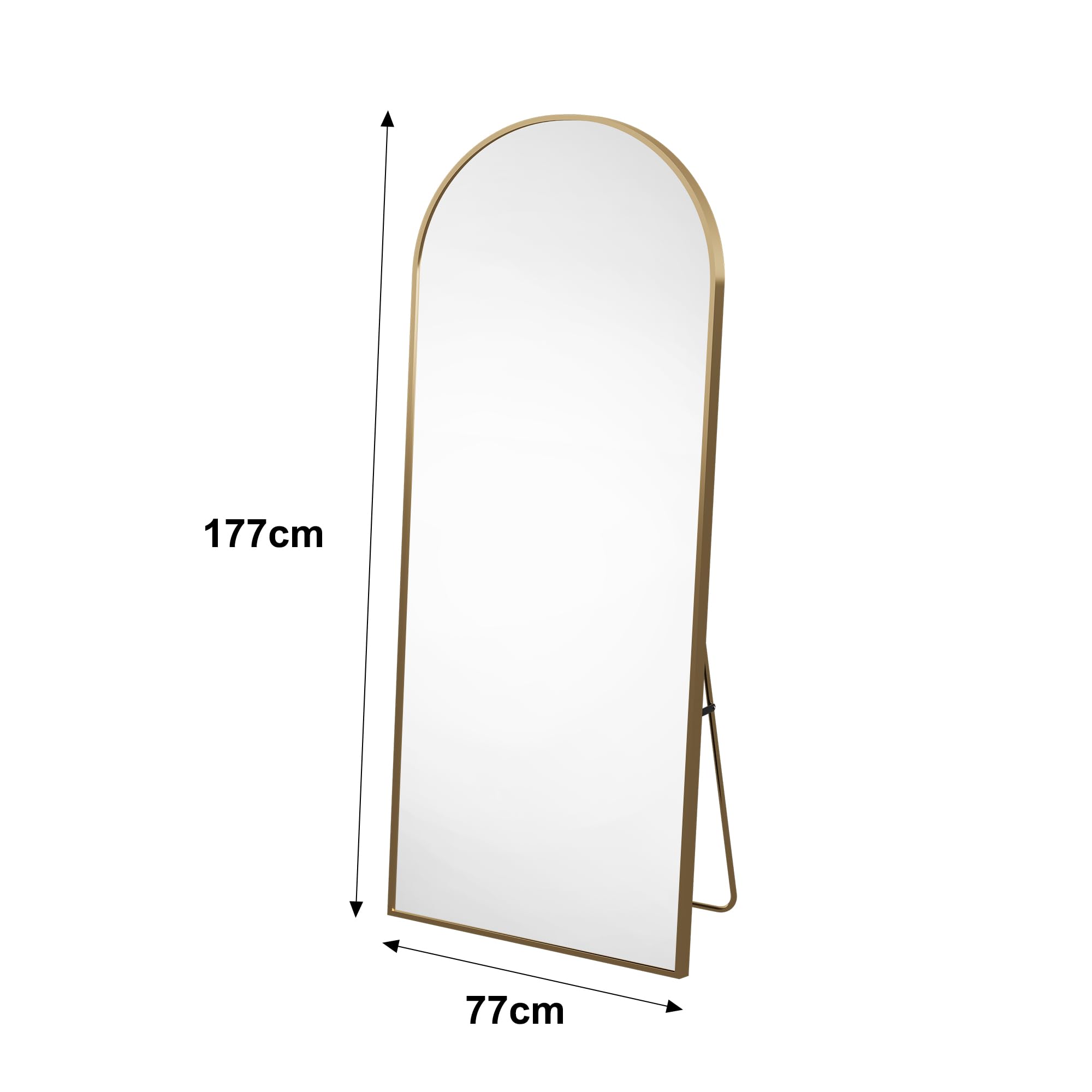 Ganzkörperspiegel, 177x 77cm Gewölbter Standspiegel Groß in Voller Länge, Wandspiegel mit Aluminiumlegierung Rahmen und Bruchsichere Glas, Bodenspiegel für Wohnzimmer, Ankleide, Gold