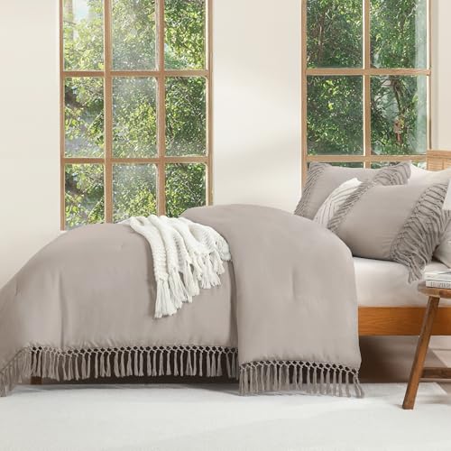 Image of Andency Comforter Full Size Set Heather Grey, Boho Lightweight Vintage Soft Bedding Comforter Sets, 3 Pieces Bed Set (79x90In Comforter & 2 Pillowcases)