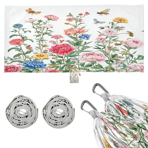 Haskirky Peony Flowers Camping Hammock, Single Portable Hammocks with Tree Straps & Attached Carry Bag, 330Lbs Capacity Perfect for Outside Indoor Hiking Beach Backpack Travel