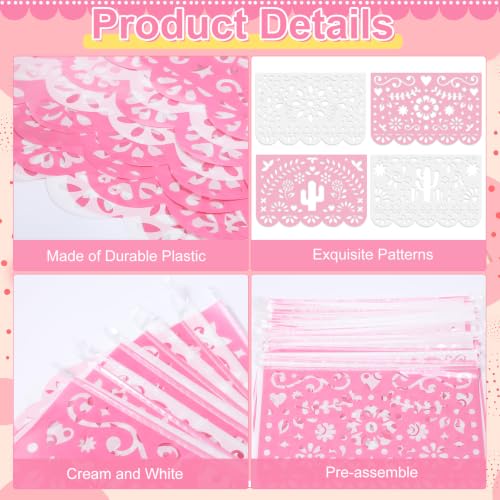 Tiamon 8 Pack Papel Picado Banners for Mexican Fiesta Decor, Pink White by Tiamon - Used condition - Image 3