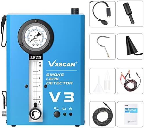 Automotive Smoke Machine Leak Detector, VXSCAN EVAP Vacuum Leakage Tester, Fuel Pipe Diagnostic Tester with Flow Meter & Pressure Gauge for All 12V Vehicles