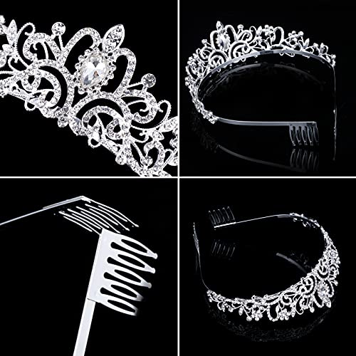 Silver Crystal Crowns Tiara For Women, Girls Elegant Princess Rhinestone Crown With Combs, Bridal Wedding Headbands Prom Birthday Party Halloween Hair Accessories Jewelry Gifts For Women Girls #TOP5