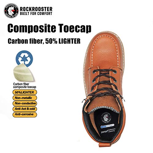 ROCKROOSTER Comfortable Safety Work Boots Men, Composite Toe, Moc Toe Wedge Safety Water Resistant Leather Shoes for Electrician, Carpenter, Ironworker, Sheetmetal Worker constructions AP828-10 Brown