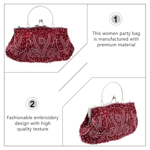 Pochette de soirée perlée rouge broderie artisanale luxe - 4