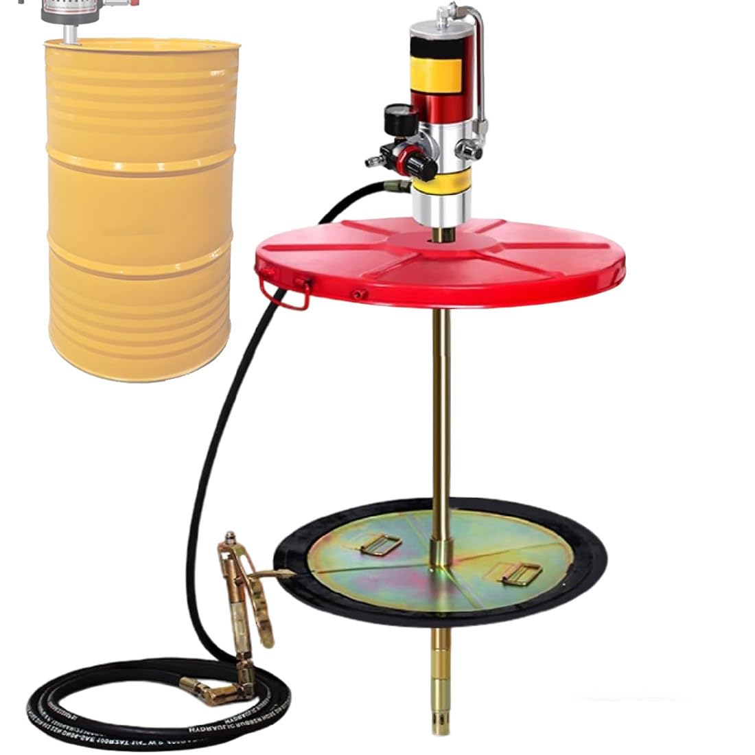 Myuyee 940+Barrelcover Pneumatic Grease Pump With Brass Silencer, 50:1 Air-Operated Grease Gun Kit, 0.6-0.8Mpa Safe Operating Range, 3 Rod Sizes For Agricultural Machinery (940+Barrelcover)