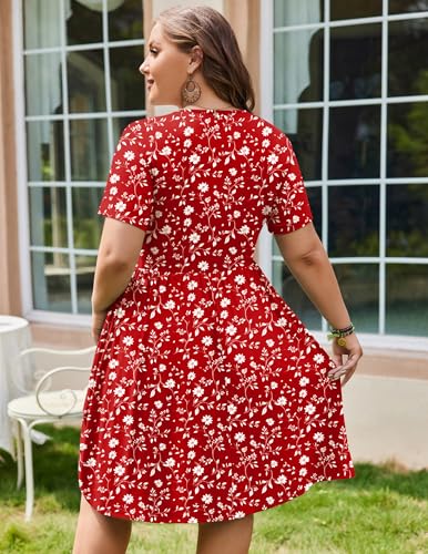 Image of IN'VOLAND Womens Plus Size Summer Dress Short Sleeve Casual Mini Dresses Empire Waist T-Shirt Dress with Pockets