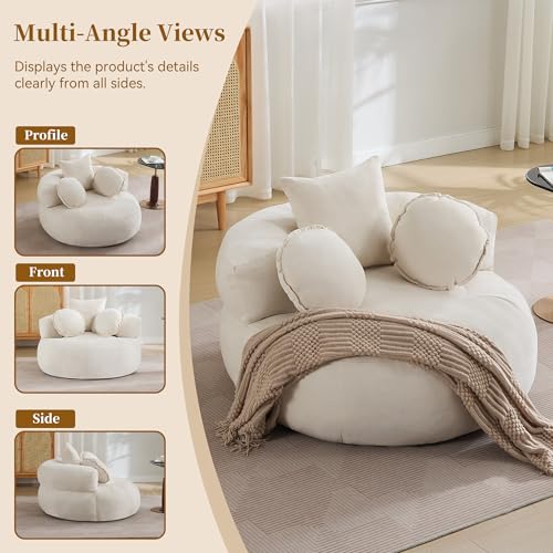 Image of WUTUTUEE Round Oversized Chair Floor Sofa Chair, Chenille Compressed Circle Chaise Lounge, No Assembly Boneless Barrel Chair, Lazy Bean Bag Couch Accent Chair for Living Room, Bedroom, Dorm,Beige