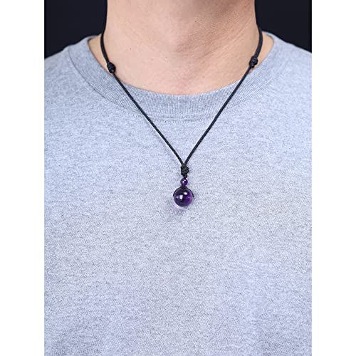 Coai Semi Precious Stones Amethyst Crystals Bead Pendant Adjustable Cord 16Mm #TOP2
