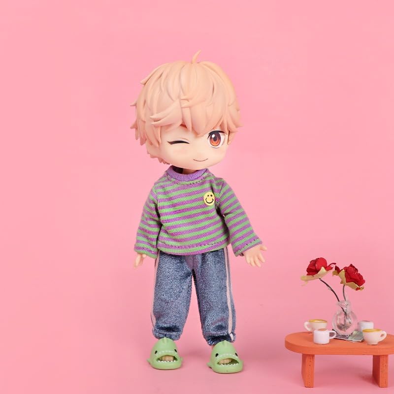 Ob11 Dress Long Sleeve Top Flannel Pants Set 1/12 bjd Clothes Suit Coat+Pants (Blue)