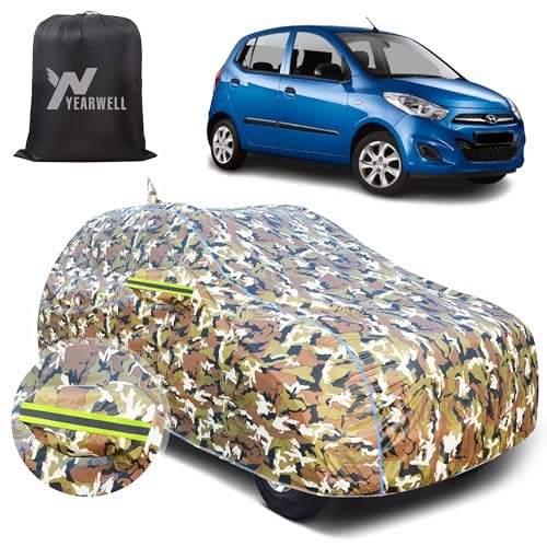 Image of Car Body Cover for Hyundai i10 Old, 100% Waterproof with Mirror & Antenna Pockets, Military Print Design, UV & Dust Protection, Triple Stitched, Sky Piping & Reflector (Jungle Print)