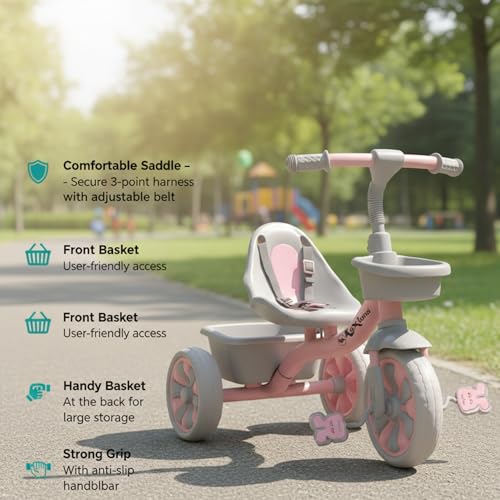 Image of Tricycle for Kids, Tricycles for Kids 2 to 5 Years Boys and Girls, Cycle for 1+ Children, Bike with EVA Tech Wheels, Super, Baby Pink