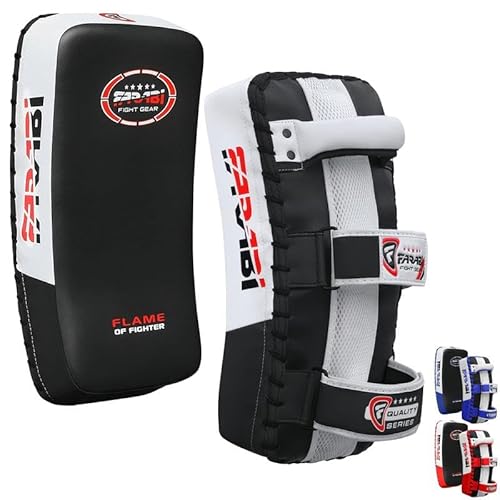 Farabi Sports pao Muay Thai per Coaching, Allenamento, Kickboxing Curved Scudo Kick, colpitori Kick, Scudo Muay Thai MMA colpitori Muay Thai (Nero (Coppia))