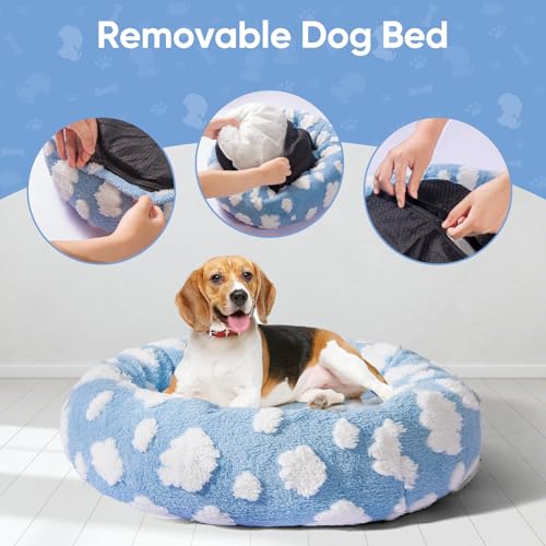 Donut-Dog-Bed-for-Small-Dogs-20-Inch-Round-Cat-Beds-for-Indoor-Cats-Circle-Cuddler-Pet-Bed-Fluffy-Warm-Puppy-Bed-Removable-Washable-Cover-Anti-Slip-Waterproof-Bottom-BlueWhite-Cloud
