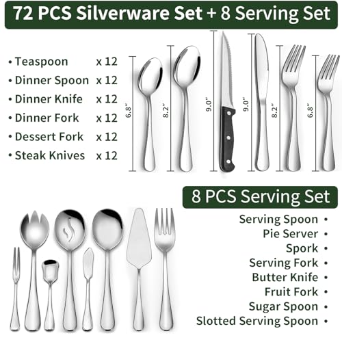 Cekee AMAZON-XIURUN-0036US 80 Pieces Silverware Set With Serving Utensils Set, Cekee Stainless Steel Flatware Set thumb #1