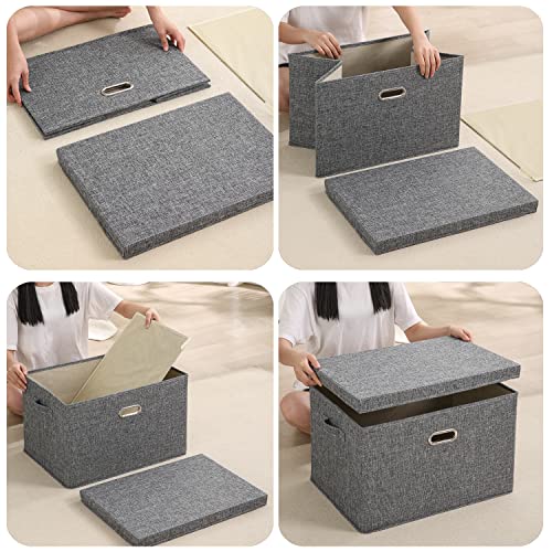 Image of Hokipo Multipurpose Storage Bins With Lid For Cupboard, Home And Office, Grey, Medium, Pack Of 1 (Ar4369-M) - Polyester