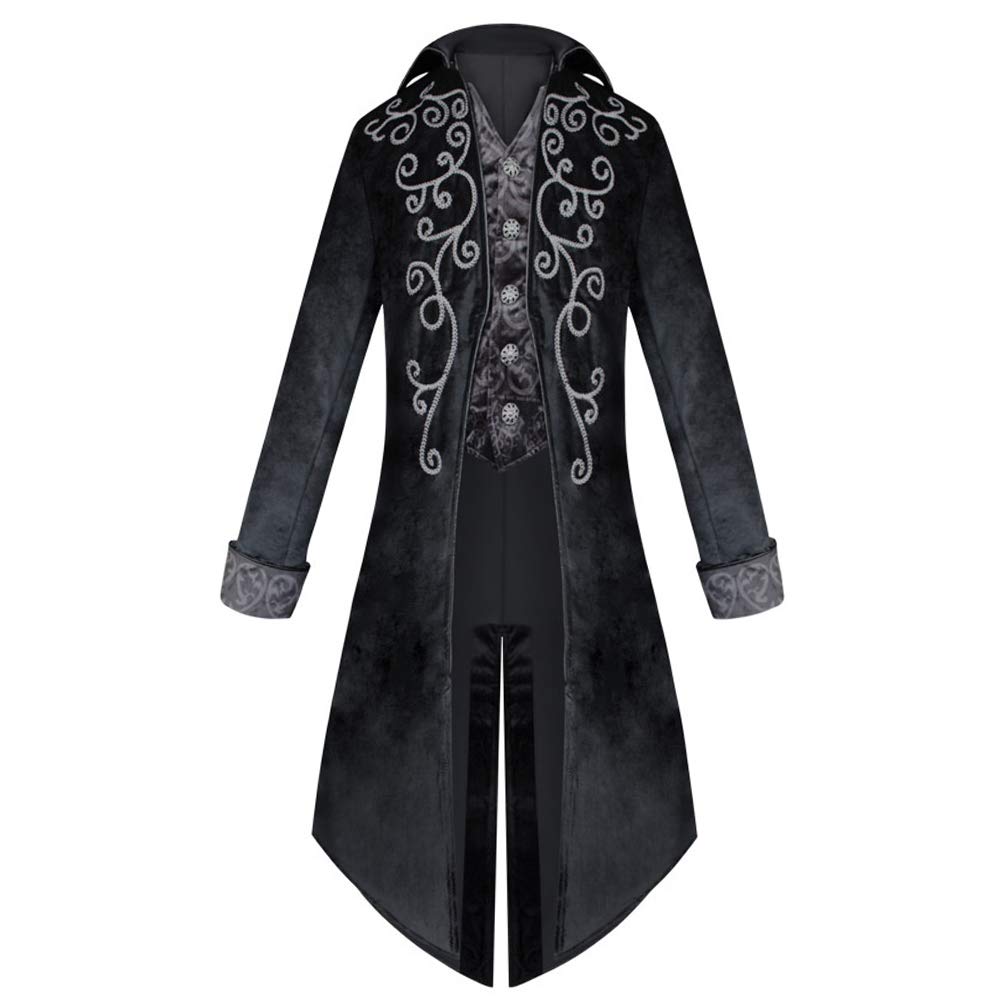 Makkrom Men's Steampunk Gothic Jacket Victorian Tailcoat Vintage St Patrick's Day Costume Tuxedo Coat Uniform, 1 Black, S