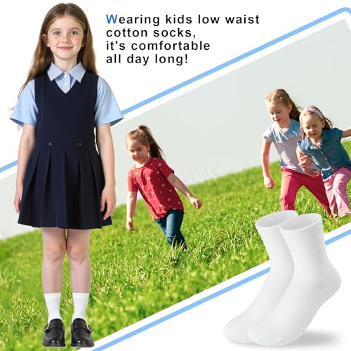 HONGTEYA 6 Pairs Kids Crew Socks School Uniform Dress Socks for Boys Girls Seamless Toe Crew Black White Navy 4-10 Years2