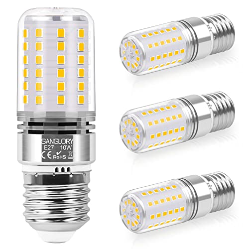 SanGlory Lampadina LED E27, 10W Equivalenti a 90W, 1050 Lumen, Luce Calda 3000K, Lampada LED Mais E27 Non Dimmerabile, AC 175-265V, Nessun Sfarfallio, Pacco da 4
