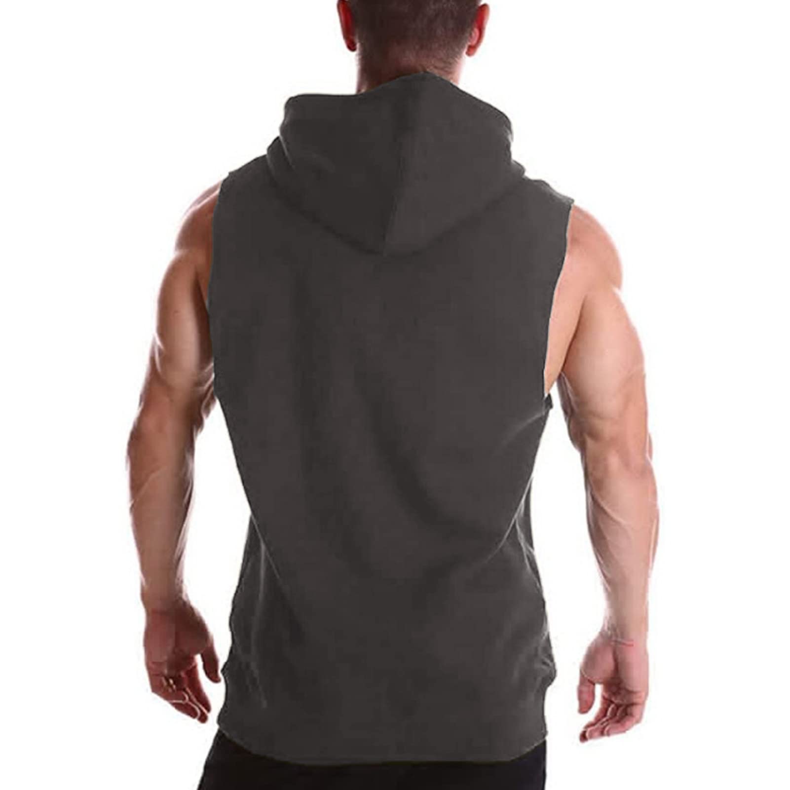 Maiyifu-GJ Men's Lace up Hooded Tank Top Sleeveless Gym Workout Hoodie T Shirt Bodybuilding Fitness Muscle Hoodies Vests (Grey,X-Large)