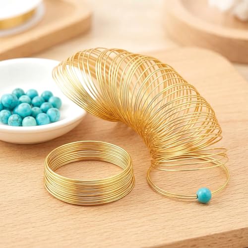 Lekgavd 100 Loops Memory Wire for Jewelry Making, 0.57mm 18K Gold Plated Memory Beading Wire for Bracelets, Jewelry Accessories for Necklaces Bangles DIY Crafts - Thumbnail 5