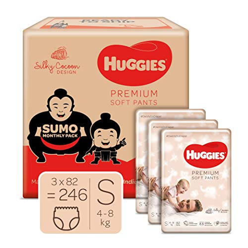 Huggies Baby Premium Soft Pants Sumo Monthly Pack, Small Size Diaper Pants, 246 Count