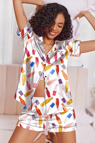 Image of Ekouaer Womens Satin Silk 2 Piece Pajamas Set Short Sleeve Sleepwear