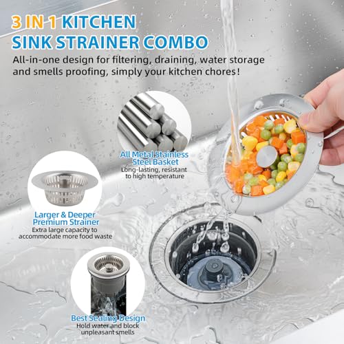 Kit combo colador y tapón para fregadero cocina acero miniatura 2