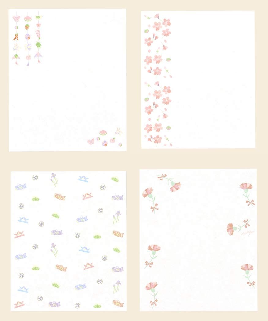 Kamiso Sansho Kaishi de Seison Kashi Kaiseki Paper Set of 4 (Tsurushi Hina, Hanami Biyori, Dragon Boat Festival, Carnation), 5.9 x 5.9 x 0.2 inches (15 x 15 x 0.5 cm)