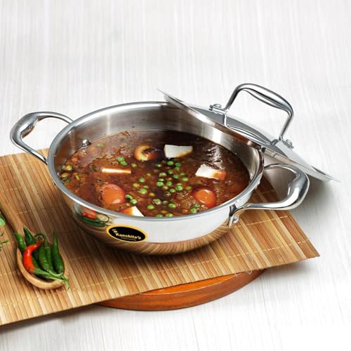 Image of Kanshita's Rasoiware 4L Triply Stainless Steel Kadai with Lid - Induction & Gas Stove Compatible (30 cm)