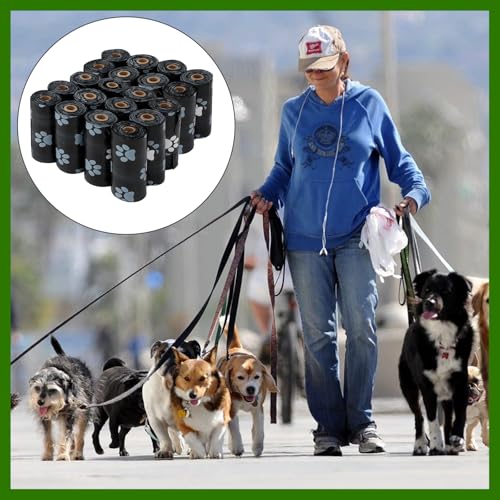 Miayical Hundekotbeutel 300 Tüten/20 Rollen, Auslaufsichere Kotbeutel mit Spender, Müllbeutel für Hunde, Biologisch Abbaubare Hundekotbeutel, Auslaufsicher, Extra groß, Wasserfest, Reißfest, Schwarz