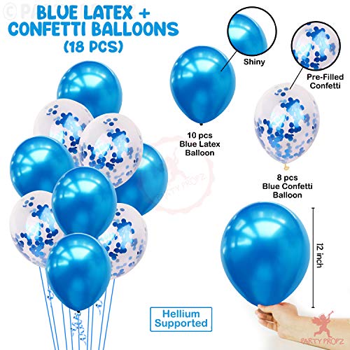 Image of Party Propz Blue Balloons For Decoration - Set of 18 Pcs (12 inches) Blue Balloons For Birthday | Latex Balloons and Confetti Balloons For Decoration