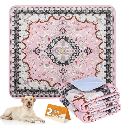 Image of KOOLTAIL Washable Pee Pads for Dogs, 2 Pack Super Absorbent Reusable Puppy Training Pads Waterproof, Nonslip and Leak-Proof Dog Pee Pads, Large Pet Mats Whelping Pads for Floor, Crate, Couch, 36 inchx41 inch