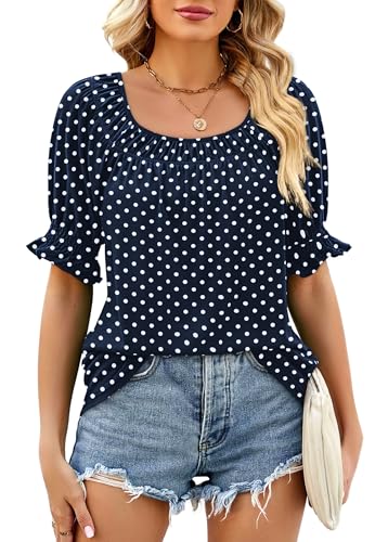 Image of WIHOLL Womens Short Sleeve Square Neck Summer Tops Dressy Casual Blouses Trendy Clothes 2026