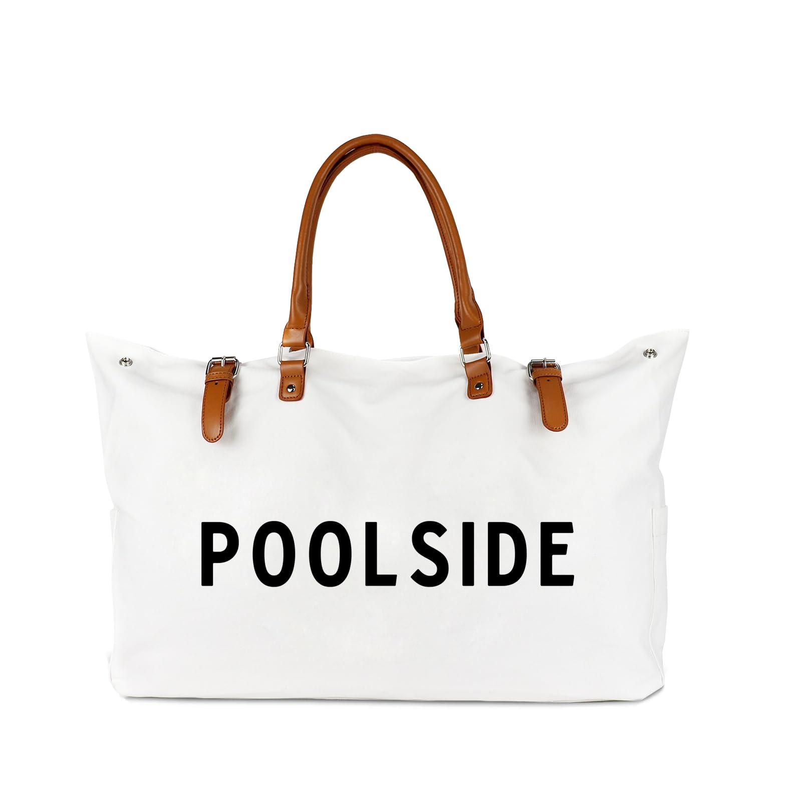 Lamyba Beach Bag with Vegan Leather Handle, Extra Large Beach Bag for Women Waterproof Sandproof, White