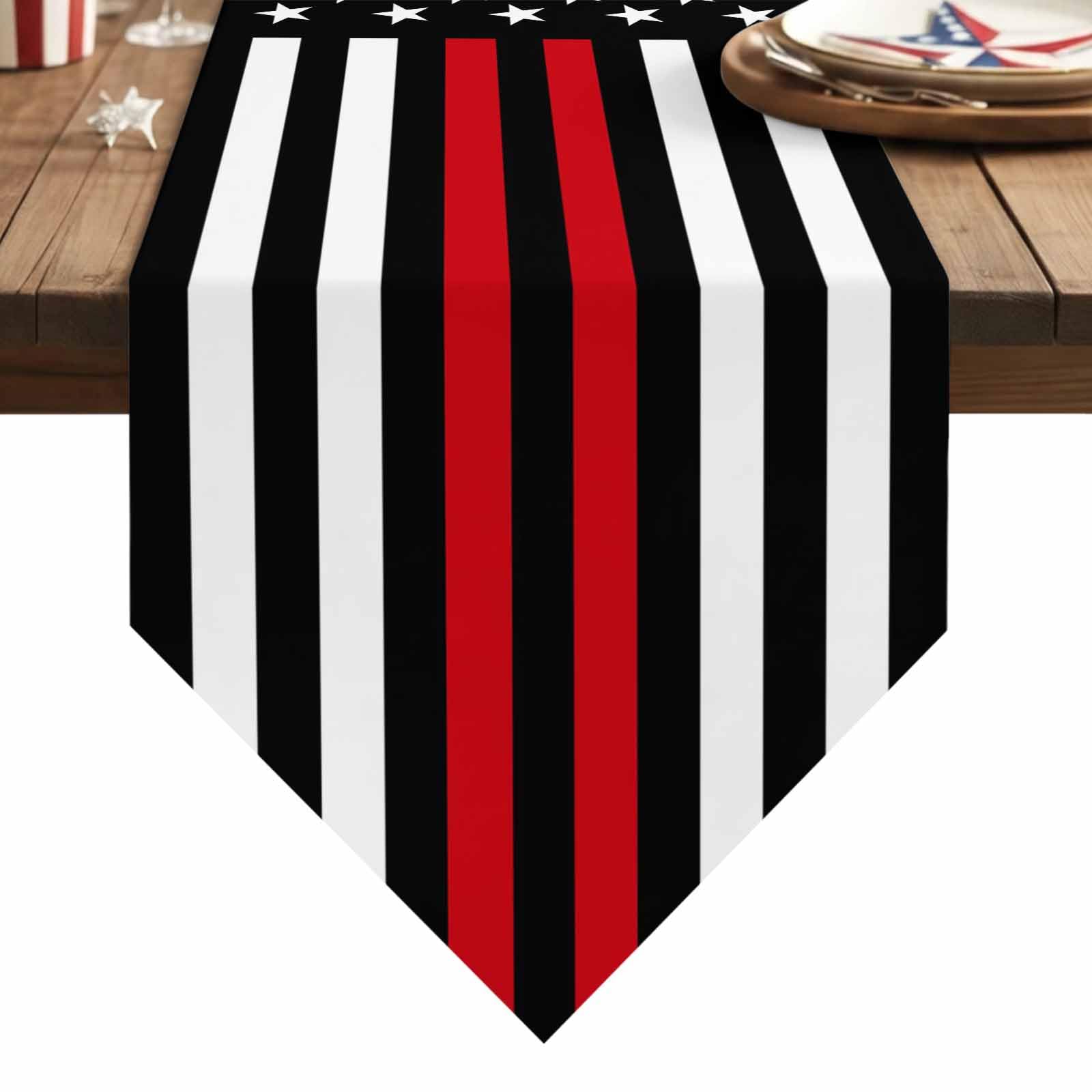 July 4th Table Runner Firefighter Flag 4th of July Kitchen Table Cloth American Flag Thin Red Line Table Runner Dresser Scarves for Firefighter