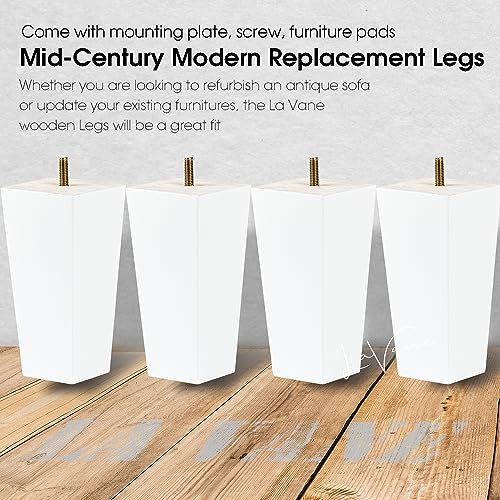 La Vane 8 inch / 20cm Solid Wood Furniture Legs Set of 4, White Square Pyramid Replacement Feet for Couch Sofa Armchair - Image 2