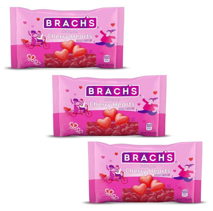 Brach’s Jube Jel Cherry Hearts - Pack of 3 - Classic and Delicious Valentine's Candy - Perfect for Sharing with Friends and Family