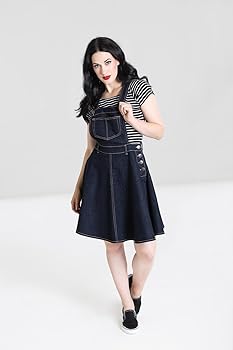 Hell Bunny Dakota Denim Pinafore Dress (Small, Black) at