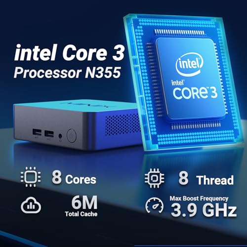 MINIX NUC355 Mini PC, Intel Core 3 N355, 16GB DDR5, 512GB PCIe SSD, Triple 4K Display, WiFi 6, BT5.2, 2.5G LAN, Windows 11 Pro, USB-C/HDMI, for Business, Office, Education & Digital Signage