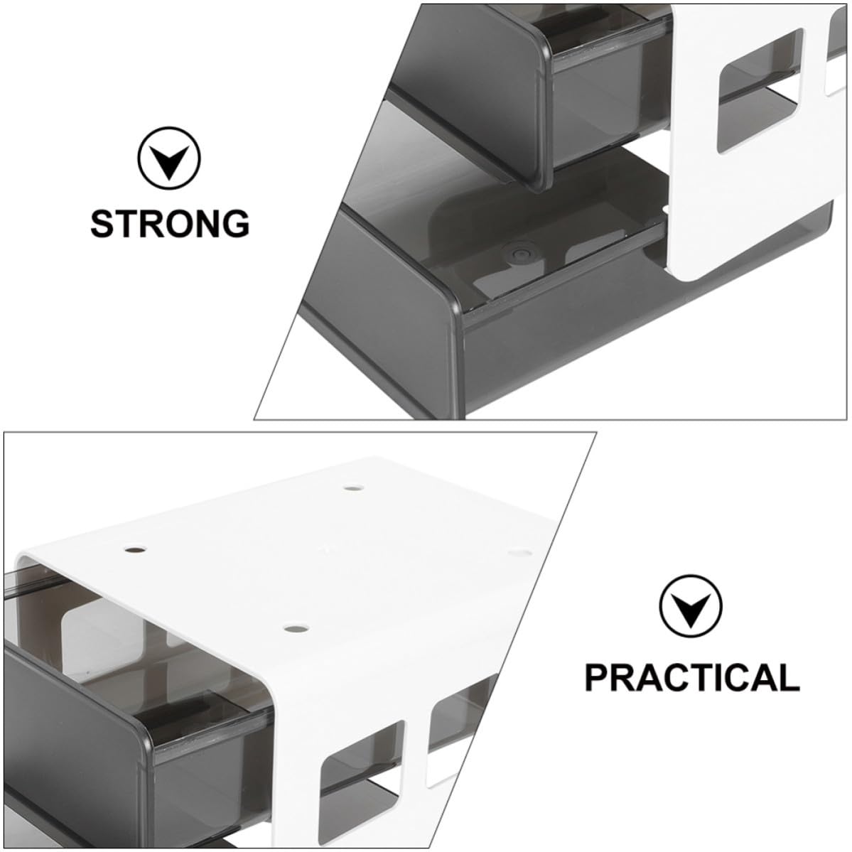 Levemolo Caja de Almacenamiento Debajo del Escritorio sin Perforaciones, Organizador Oculto para Oficina y Estudio, Diseño Ahorrador de Espacio en Abs Negro