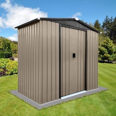 STANSS 4 x 6 FT Outdoor Storage Shed, Large Metal Tool Sheds with Updated Frame Structure and Sliding Doors, Galvanized Steel Garden Shed,Tool Storage She for Backyard Garden Patio Lawn