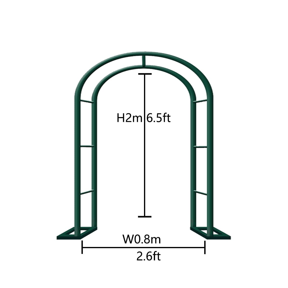 Metalowy łuk ogrodowy, pergola kratowa, do roślin pnących i różanych winorośli, dekoracja ślubna na zewnątrz, rama altany z podstawą 80 cm do 280 cm regulowana wysokość (zielona, 80 cm szer. x 200 cm)