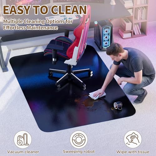 Image of Black Office Chair Mat for Carpet, Heavy Duty Low Pile Mat with Cleats | 48 inchx60 inch Plastic Floor Mat for Gaming Chair, Computer Desk & Smooth Rolling on Low Pile Carpet