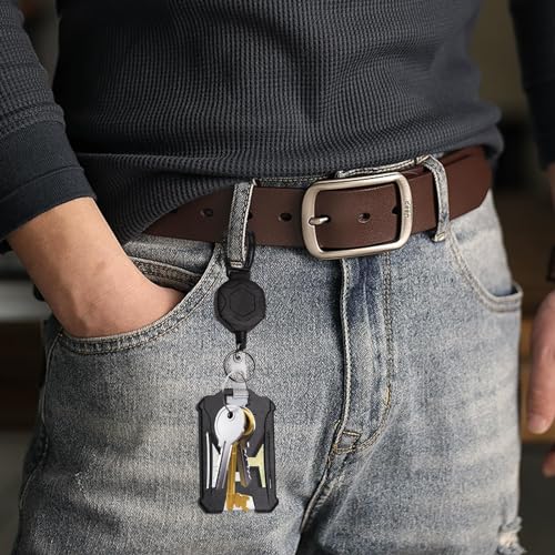 Image of Retractable Keychain Heavy Duty, Badge Reels Retractable, Tactical ID Badge Holder with Upgraded Zinc Alloy Carabiner, Steel Wire Cord, Reinforced ID Strap