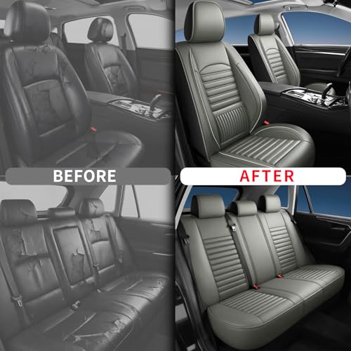 Image of Fit Sierra Car Seat Covers (5 Seats Full Set) Compatible with GMC Sierra 1500 /2500 /3500 2000-2026-Full Coverage Breathable Leather, Airbag Compatible, Waterproof & All-Weather,Grey