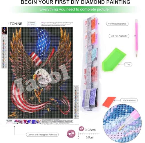 Image of Jasol Diamond Painting Kit, 40x30 Cms, Full Drill, 5D Crystals, Home Wall Decor Gift Set (USA Flag with Eagle M45622)