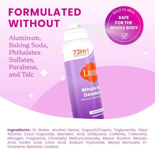 Image of Lume Invisible Spray Deodorant For Women - Whole Body Deodorant Spray - 72 Hr Odor Control - Ozone Friendly, Natural Propellant - Aluminum & Baking Soda Free, Skin Loving - 3.6 ounce (Lavender Sage)