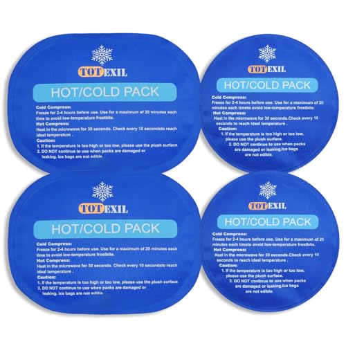 Totexil Ice Packs for Injuries Reusable, 4 Pack Soft Hot and Cold Compress Gel Ice Pack Set for Shoulder, Face, Knee, Adjustable Flexible Cold Packs for Pain Relief, Migraines, First Aid (Blue)